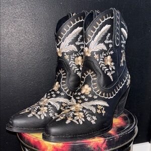 Black Embroidered Cowboy Boots